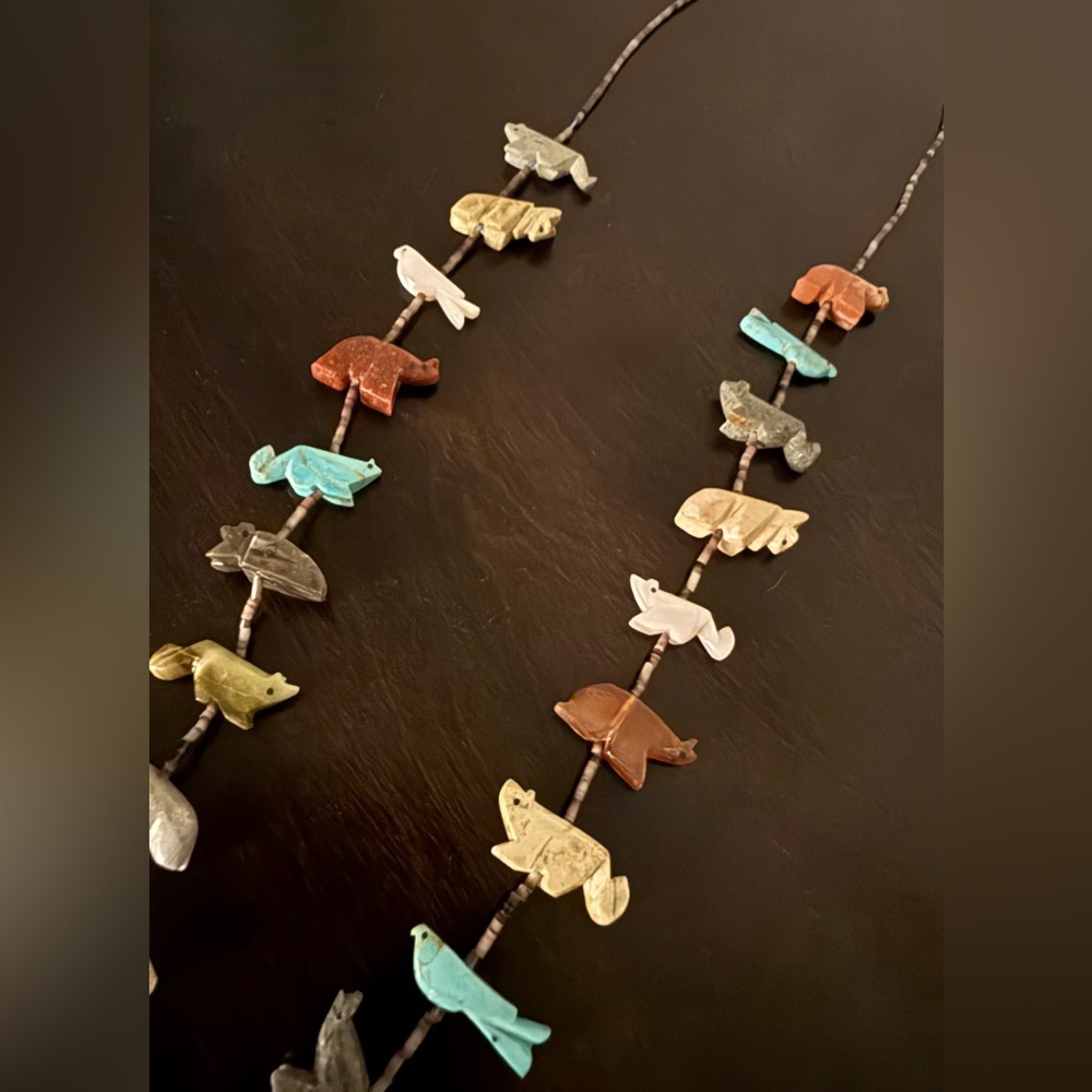 Turquoise Thunderbird Zuni Fetish Necklace 28”| Hand Carved Stone Native Heishi - Picture 3 of 4